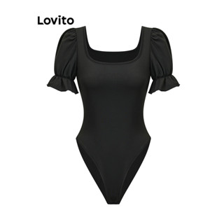 Lovito Casual Body Feminino Liso com Babados LBA05159 (Preto)