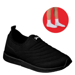 Tênis Infantil Ortopasso Jogging Calce Fácil Menino Preto Kit com 1 par de meia