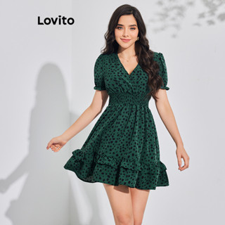 Lovito Vestido com Amarração e Babado com Poás Casual para Mulheres LBL08126