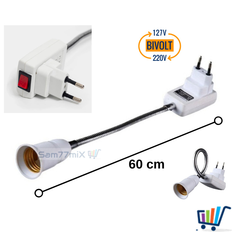 Soquete Flexível Para Lampada E27 Adaptador Extensão Com Tomada Bocal 60cm em Oferta na Shopee