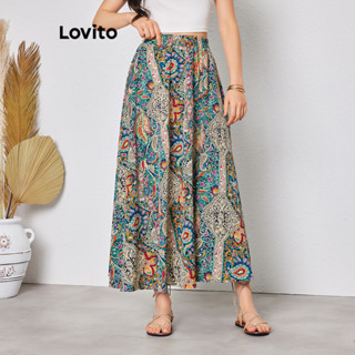 Lovito Saia Drapeada Tropical Casual Para Mulheres LBL08213