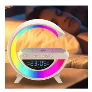 Caxinha de Som G -Speaker COR BRANCA Com Relógio Luminária Bluetooth Inteligente Carregador Sem Fio Led Luz Rgb COM RELÓGIO