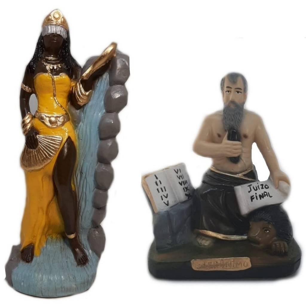 Estátua Orixá Oxum E São Jerônimo Candomblé Umbanda Gesso
