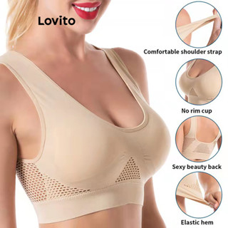 Lovito Sutiã Esportivo Esportivo De Malha Lisa E Contrastante Para Mulheres LNL45118