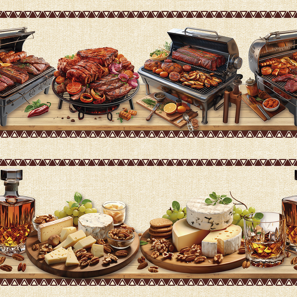 Tricoline Digital Barrado Churrasco e Petiscos, 50cm x 1,50m