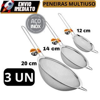 Kit 03 Peneira Coador Manual Em Aço Inox Para Cozinha 12cm 14cm 20cm em Oferta na Shopee