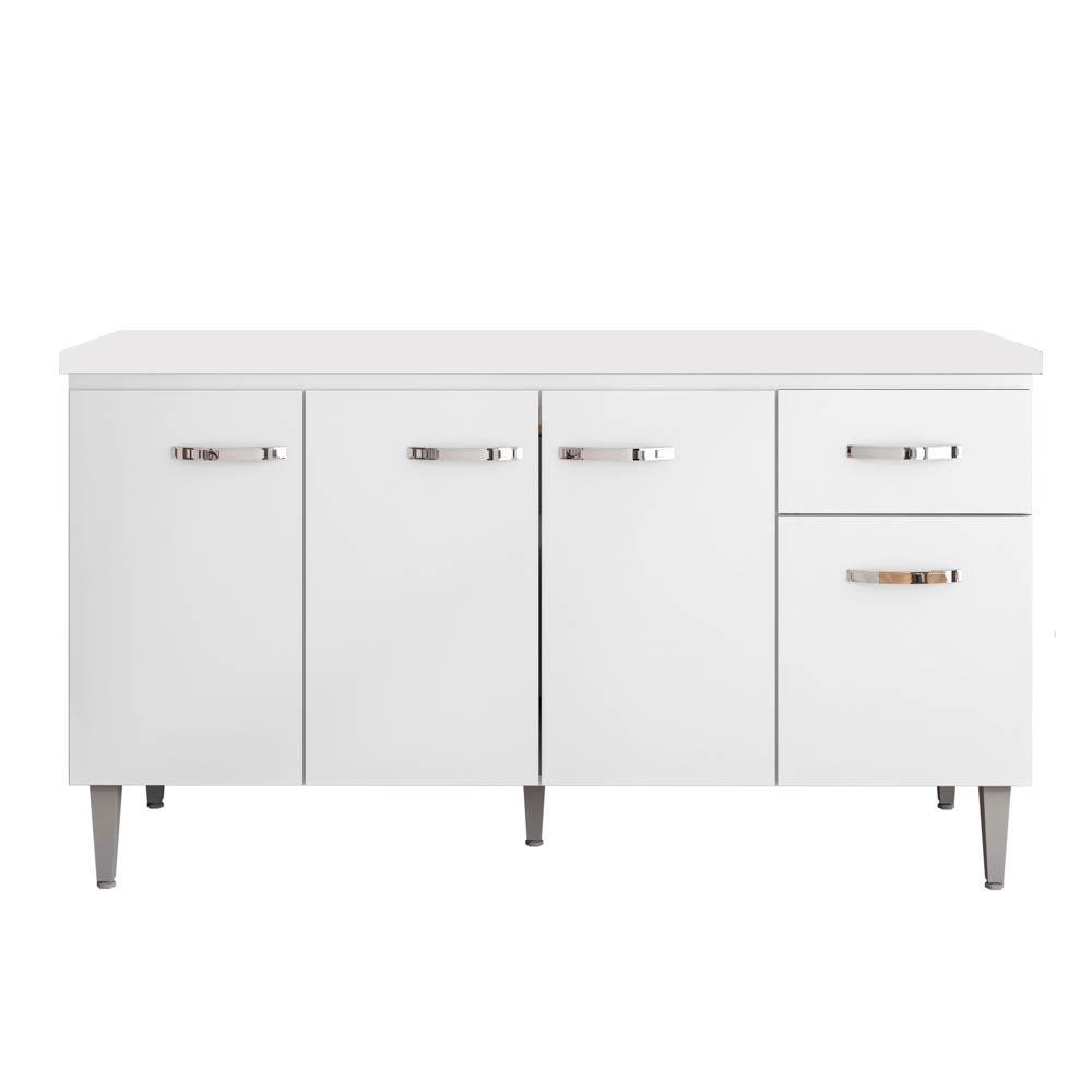 Balcão Gabinete Para Pia Com Tampo 150cm 4 Portas e 1 Gaveta Gabriela Branco - AJL Móveis - Home & Living