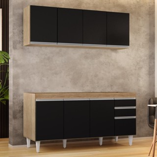 Armário Aéreo Nevada e Balcão Para Pia 160cm Arkansas Castanho/Preto - Lumil Móveis em Oferta na Shopee