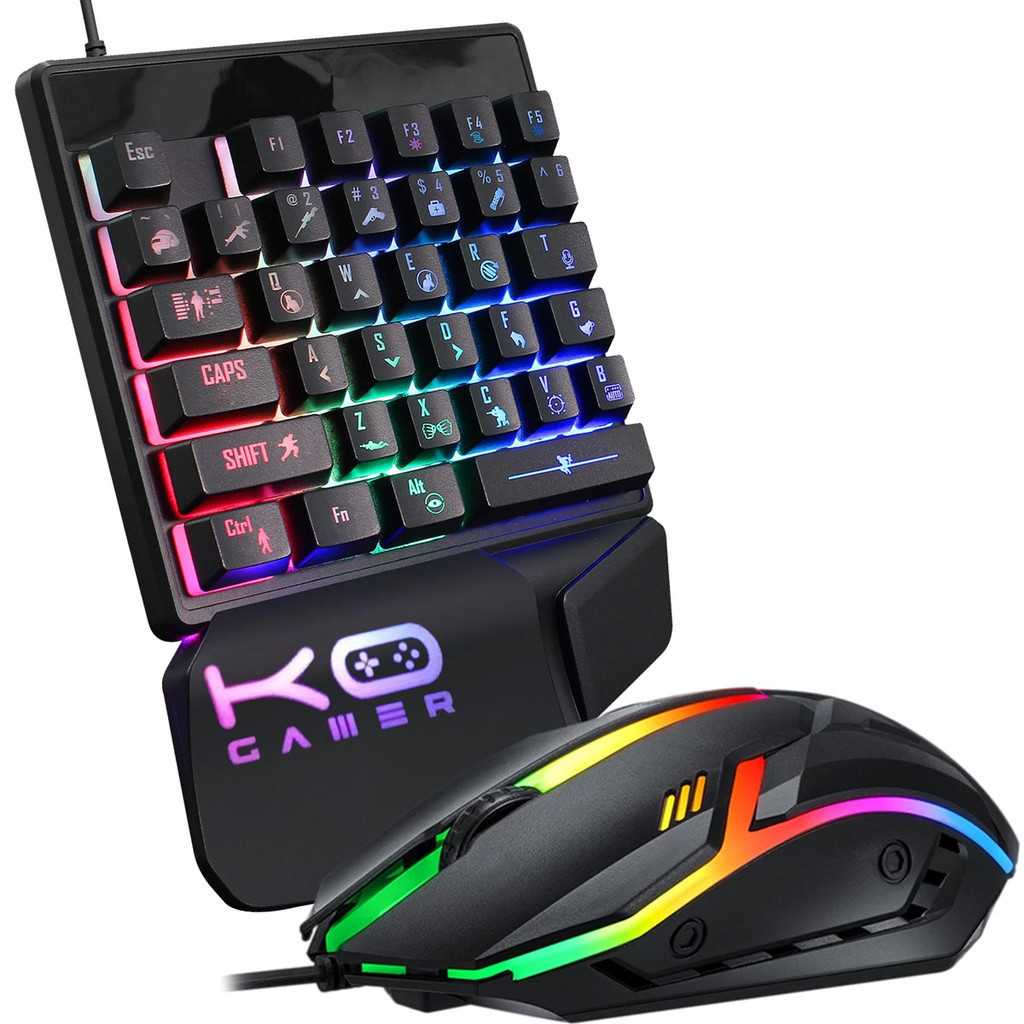 Kit Mouse Rato Gamer Led 7 Cores + Teclado Single Hand Uma Mão