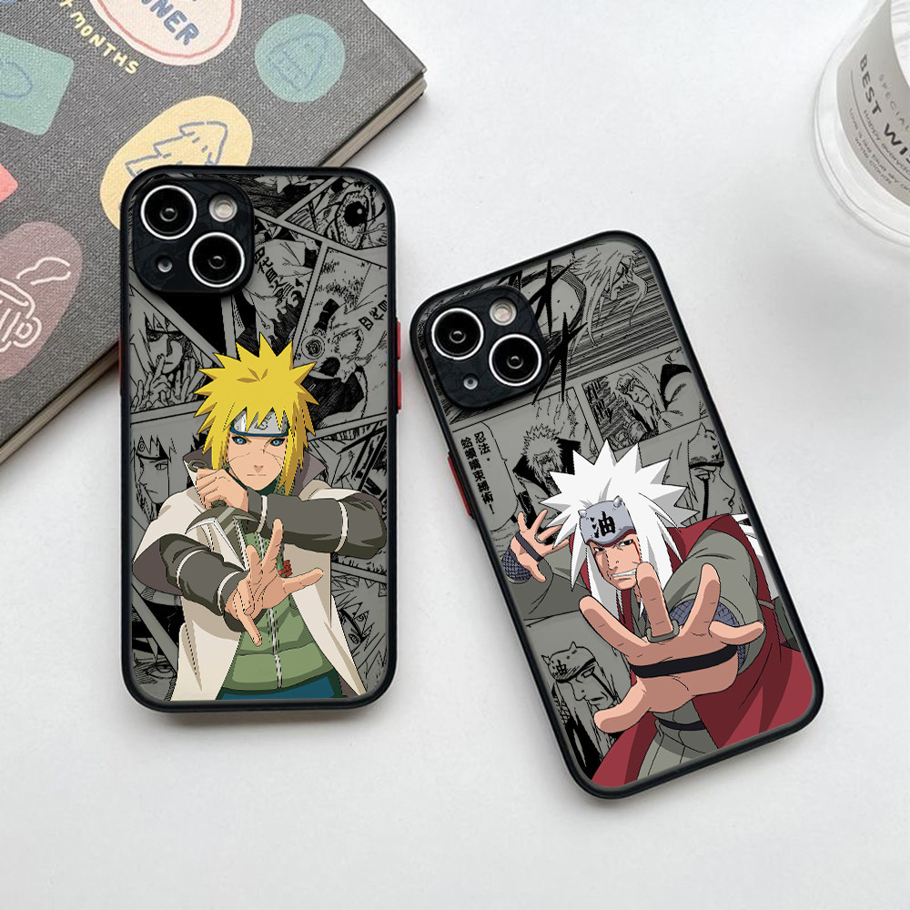 Caixa Para iPhone 15 14 13 12 Mini 11 Pro Max XS XR XSMAX 8 7 6 Plus SE2020 Jiraiya Minato NARUTO Telefone De Quadrinhos Capa Preta Translúcida Fosca