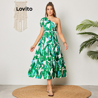 Lovito Vestido Boho Tropical Assimétrico Em Camadas Com Manga Bufante Para Mulheres LBL08415