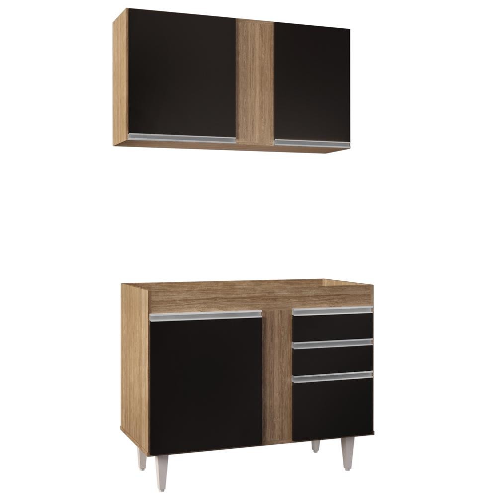 Armário Aéreo Indiana e Balcão Para Pia 100cm Luziania Castanho/Preto - Lumil Móveis em Oferta na Shopee