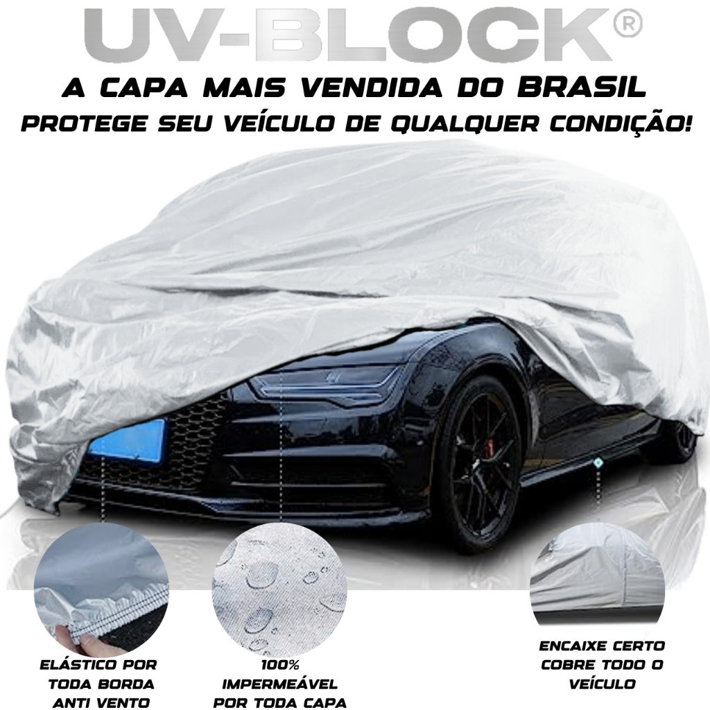 Capa Cobrir Carro UV-BLOCK Impermeável 100% Protege Sol Chuva Poeira P M G
