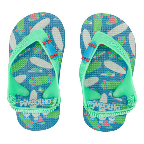 Chinelo Infantil Pimpolho Tropical Verde Sandália Menino Baby Bebê com Elástico Praiana Tam 17 a 23