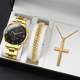 Relógio de pulso masculino de Genebra + Pulseira de Moda Faixa de Aço Calendário de Quartzo em Oferta na Shopee