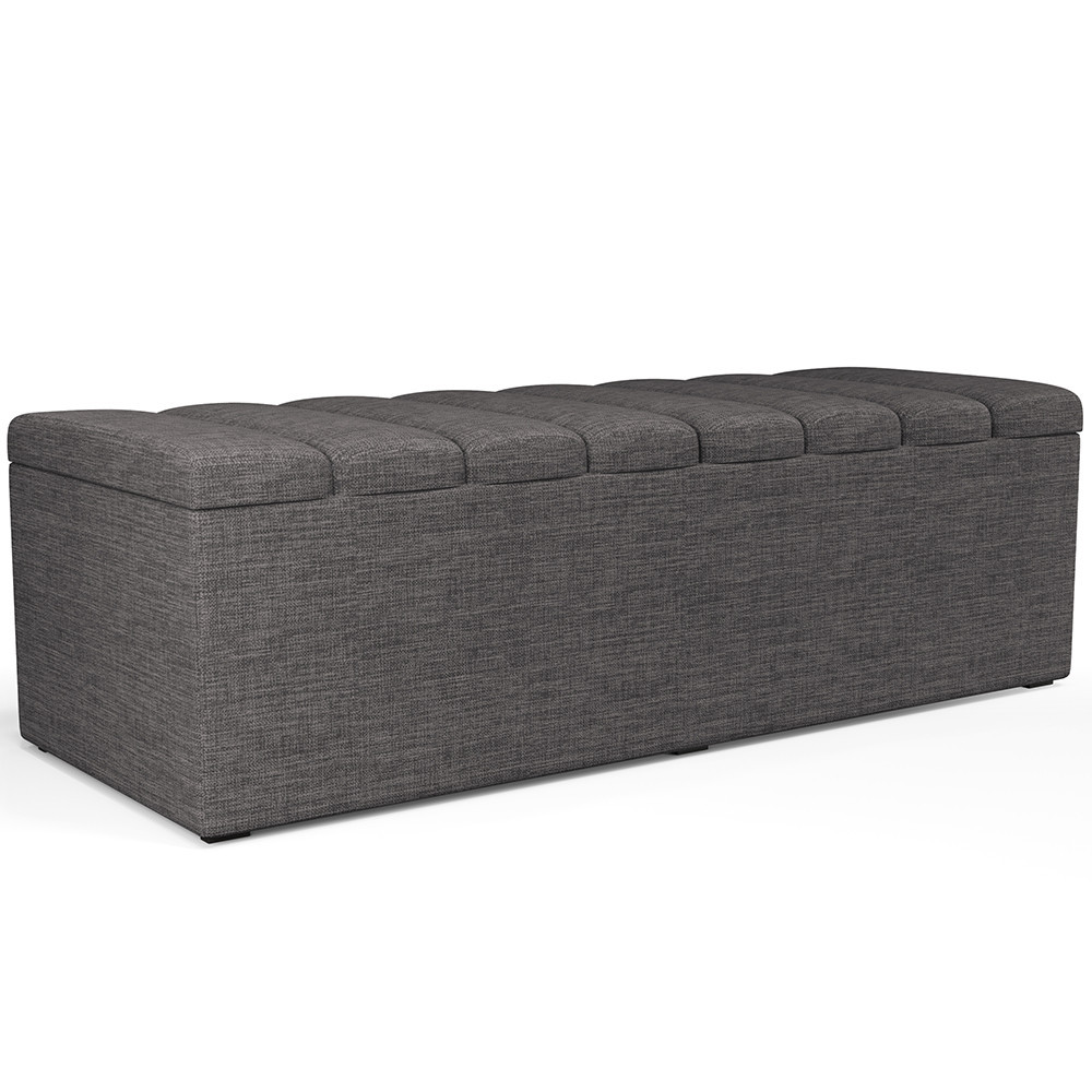 Calçadeira Recamier Baú Para Cama De Casal King Dália 195x50 cm W01 Linho Cinza Escuro - Lyam