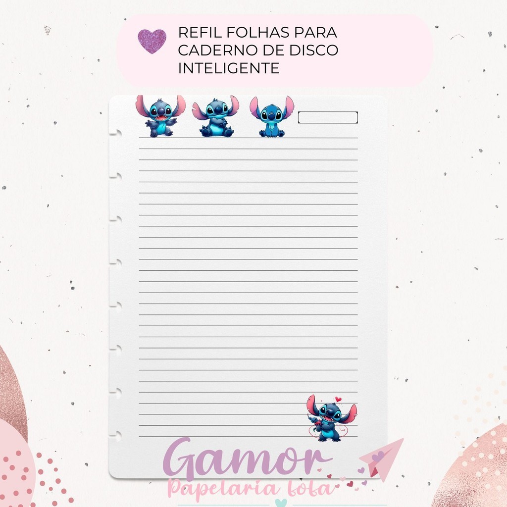 Refil Caderno De Disco Stitch Inteligente 75g 40 folhas em Oferta na Shopee