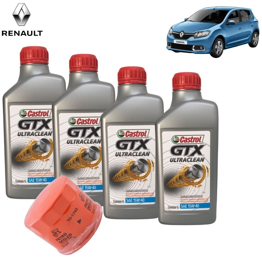 KIT 4L ÓLEO CASTROL GTX 15W40 + 1 FILTRO (TO1743) SANDERO 1.0 16V