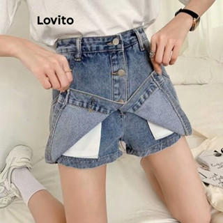 Lovito Shorts Jeans Casuais Com Botões Lisos Para Mulheres LNE50547