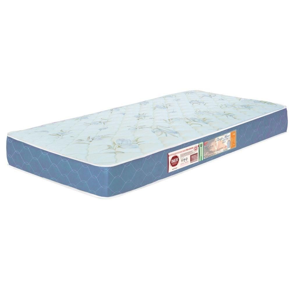 Colchão Solteiro Sleep Max Espuma D45 78x188x18cm Branco/Azul - Castor