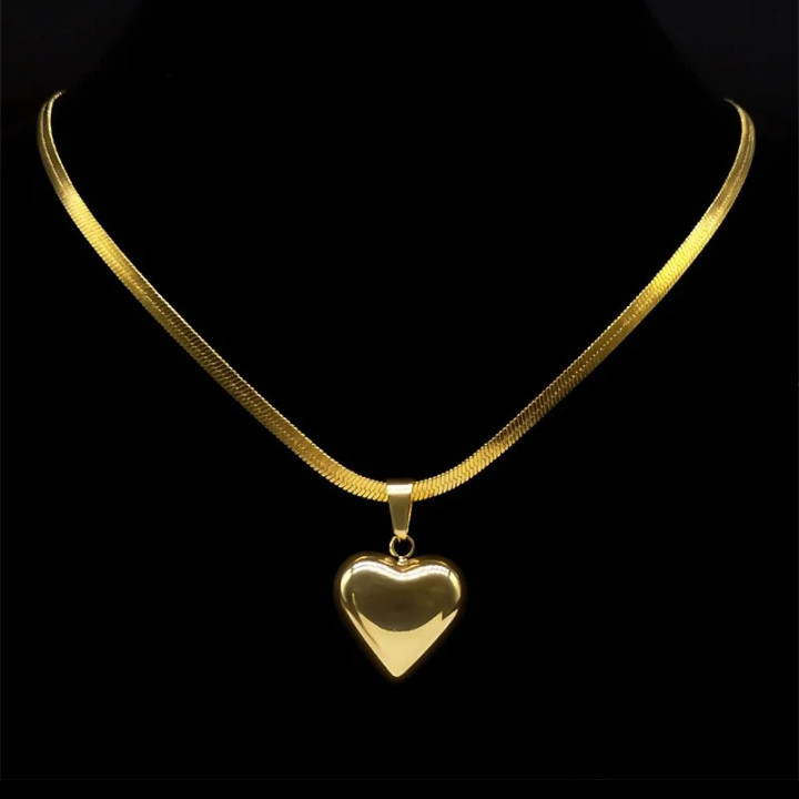 colar e pulseira com pingente de coração de aço inoxidável feminino gargantilha banhada a ouro 18K