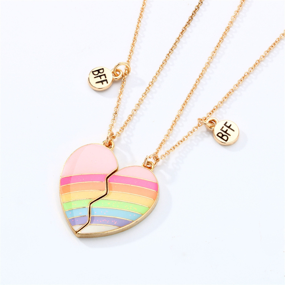 Pronto stock 2Pcs Fashion Rainbow Magnet Necklace for Women Romantic Broken Heart Clavicle Chain BFF Melhores Amigos Jóias Presentes De Festa