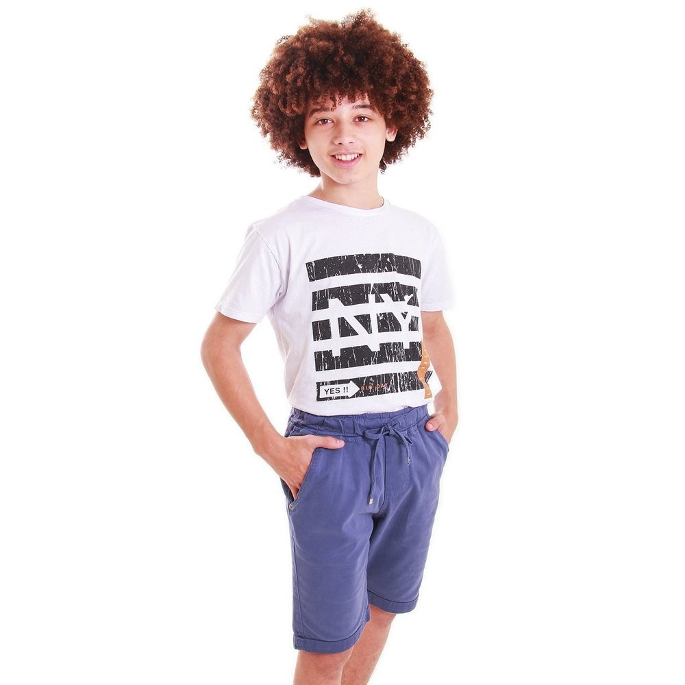 Bermuda Sarja Menino Infanto Juvenil Modelagem Jogger Comprimento Médio acabamento cós com Elástico
