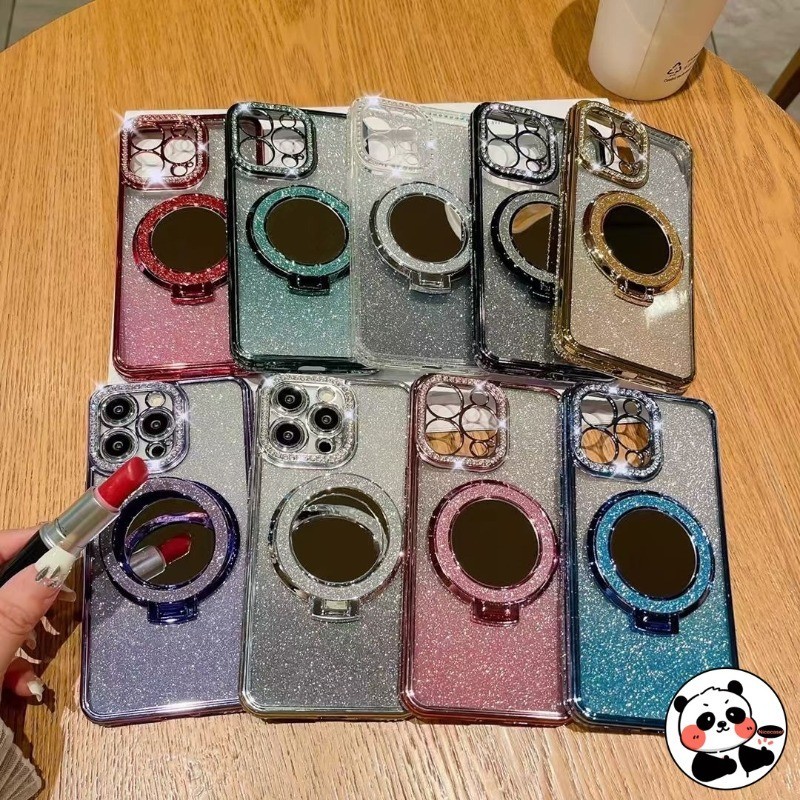 Suporte De Dedo De Metal Espelho Glitter Anel Para Telefone Transparente Compatível Telefones