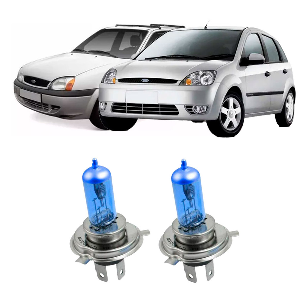 Par de Lâmpadas Super Branca Farol Fiesta 1993 1994 1995 1996 1997 1998 1999 2000 2001 2002 2003 2004 2006 8500k H4 em Oferta na Shopee