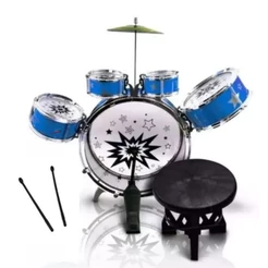 Bateria Infantil Completa Com Banquinho Musical Azul Top Importway