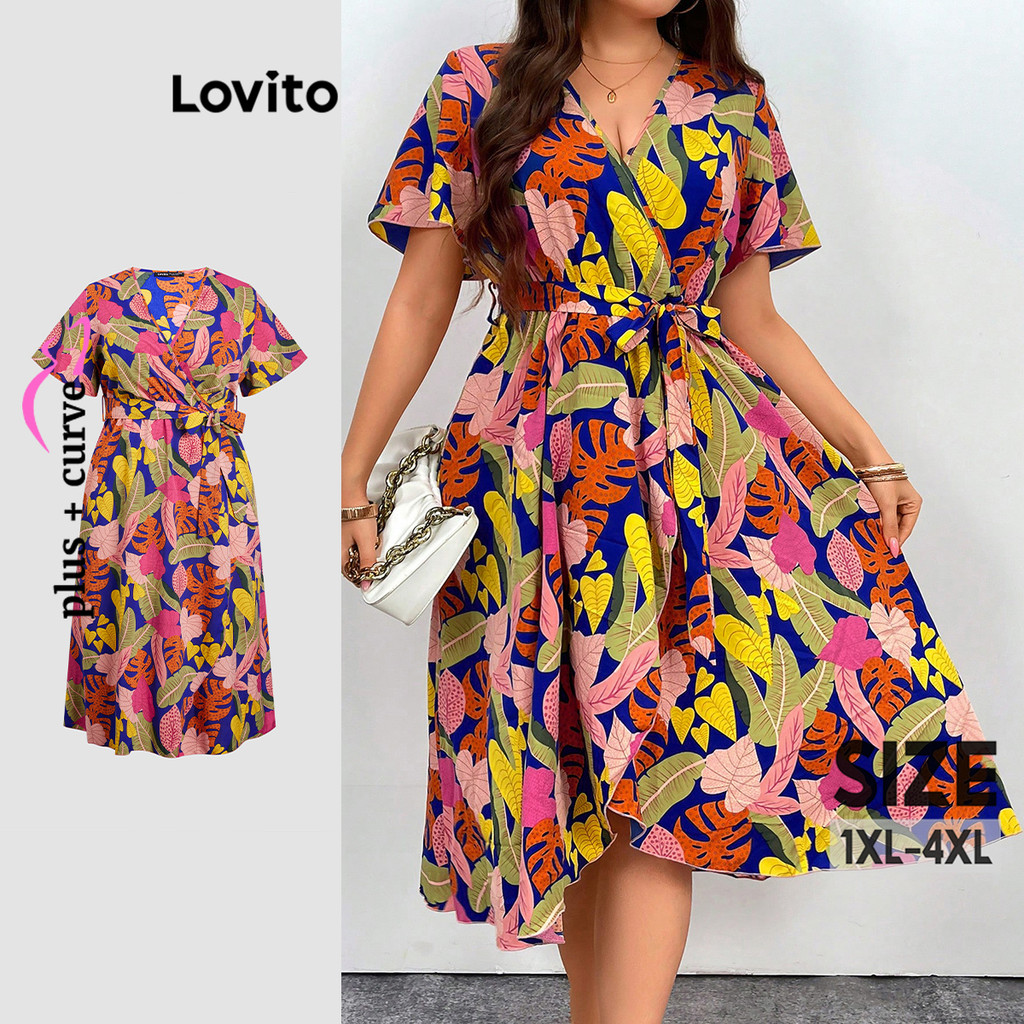 Lovito Vestido Plus Size Curve Boho Ditsy Floral Estampado para Mulheres LBL20301 - Women Clothes