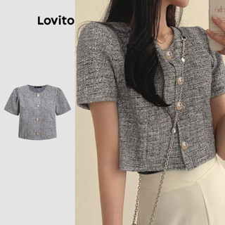 Lovito Blusa casual lisa com botões para mulheres L121MD636 em Oferta na Shopee
