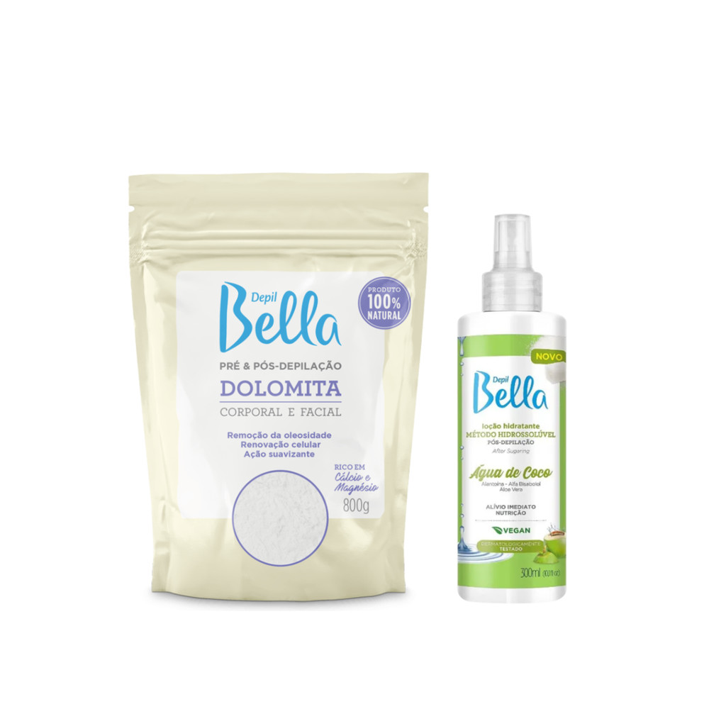 Kit Clareador Dolomita 800g +Água de Coco 300ml -Depil Bella em Oferta na Shopee