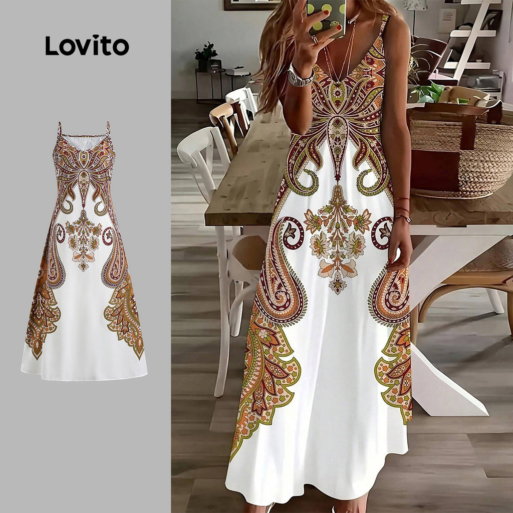 (Trendy) Lovito Vestido Boho Com Estampa Tribal Com Zíper Vestido De Verão/Primavera Para Mulheres LBL22191 - Women Clothes