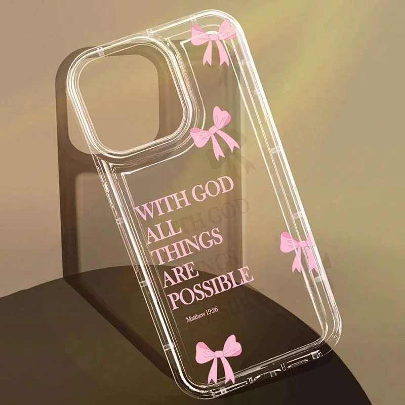 Rosa Bowknot Slogan Claro Caso De Telefone Para iPhone 16 15 14 13 12 11 Pro Max Mini XS XR 7 8 Plus SE2 Macio Capa em Oferta na Shopee