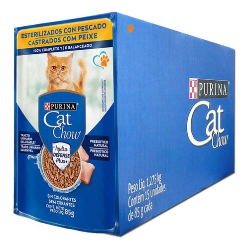 Sache Cat Chow Gatos Castrados Peixe Ao Molho 85g Com 15un em Oferta na Shopee