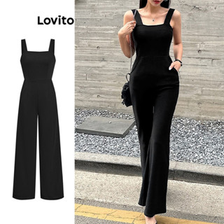 Lovito Macacão Liso com Bolsos Plissados para Mulheres L77ED326