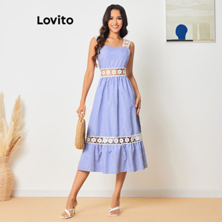 Lovito Vestido com Camadas e Recorte com Fitas Contrastantes para Mulheres LBL08166