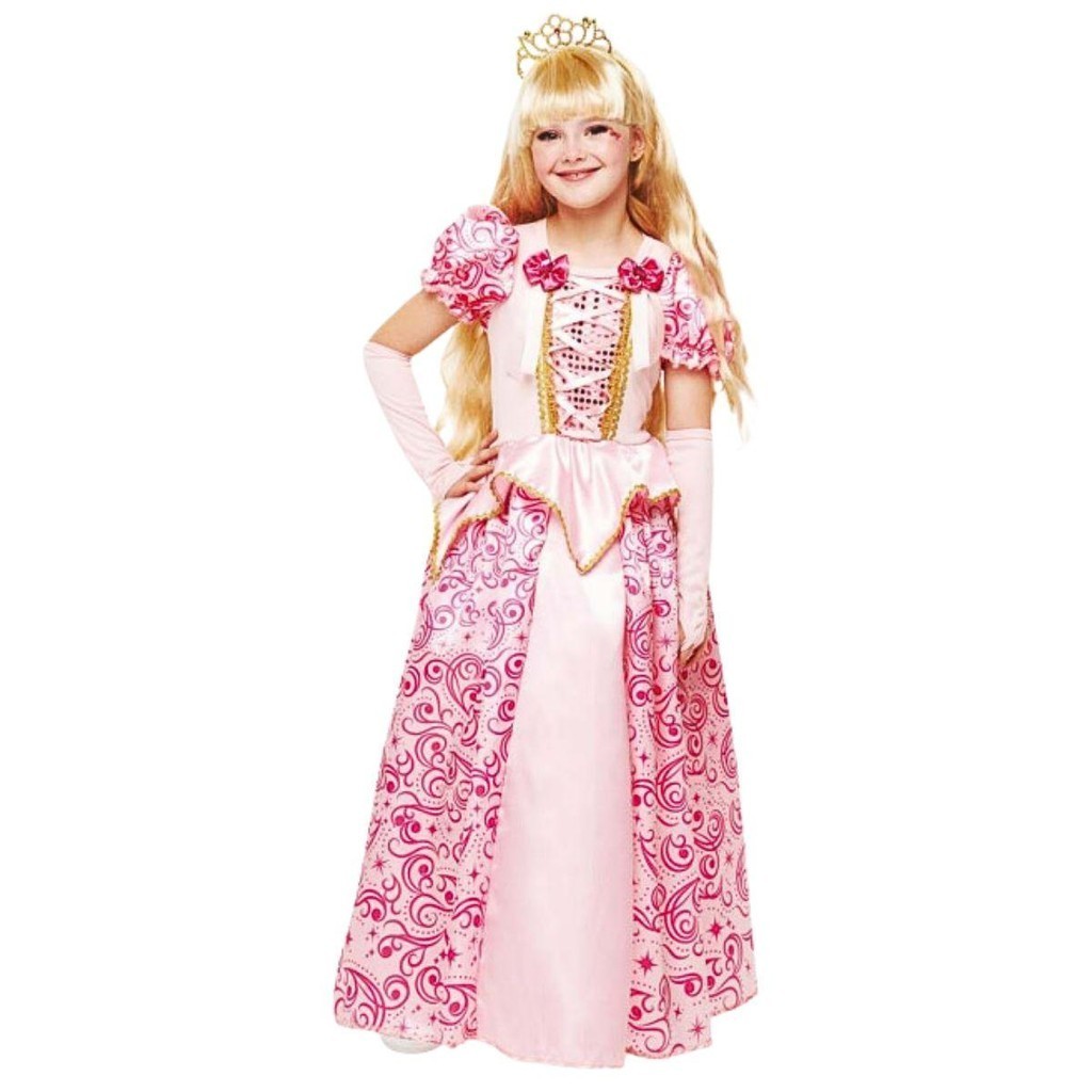 Fantasia Princesa Infantil Vestido Longo Rosa Com Coroa e Luvas