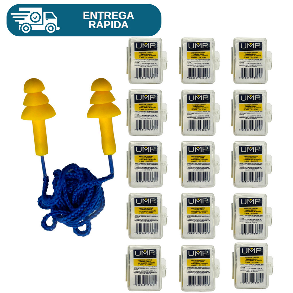 Kit 30 Protetor Auricular Tipo Plug Copolímero Cordão De Agodão Para Ouvido Abafador De Ruidos Protetor Auditivo