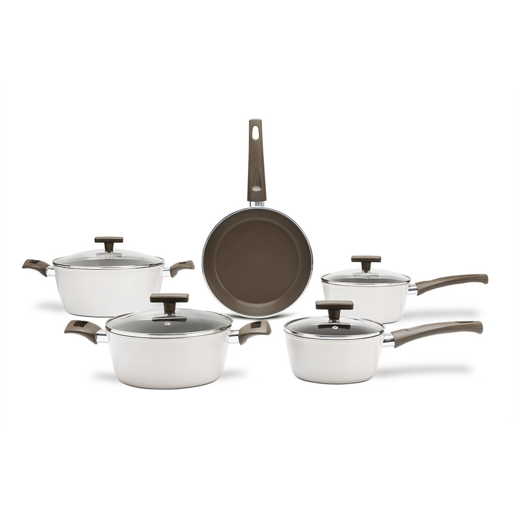 Jogo De Panelas Com Fundo De Indução Brinox Ceramic Life Organika 5 Peças Nata em Oferta na Shopee