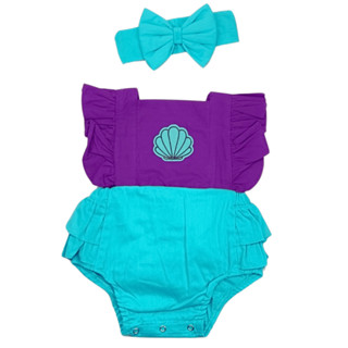 Romper Jardineira Ariel Pequena Sereia com Faixa Mesversário Roupa Bebê Menina Macacão Body em Oferta na Shopee