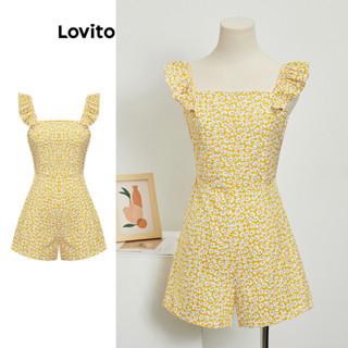 Lovito Boho Vestido com Amarração em Alface Floral Fofa para Mulheres L80ED015