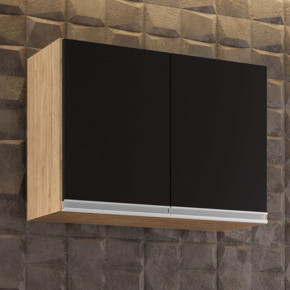 Armário Aéreo 80cm 2 Portas Califórnia Castanho/Preto - Lumil Móveis em Oferta na Shopee