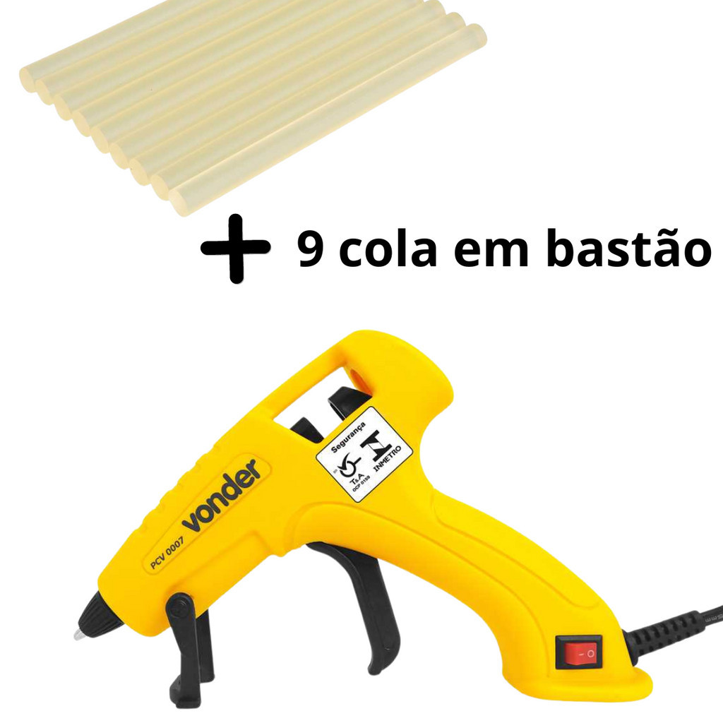 Kit Pistola De Cola Quente Com 9 Bastões De Cola 8mm Vonder