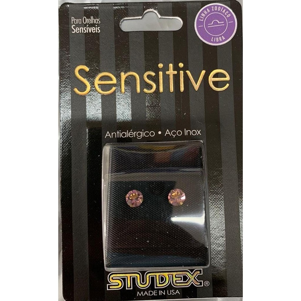 BRINCO STUDEX SENSITIVE ZODÍACO 5MM LIBRA - ALEXANDRITA ROSA