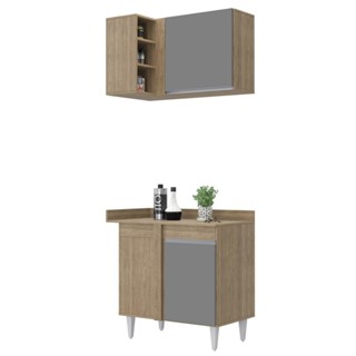 Balcão 1 Porta Denver e Armário Aéreo Austin de Canto Castanho/Cinza - Lumil em Oferta na Shopee