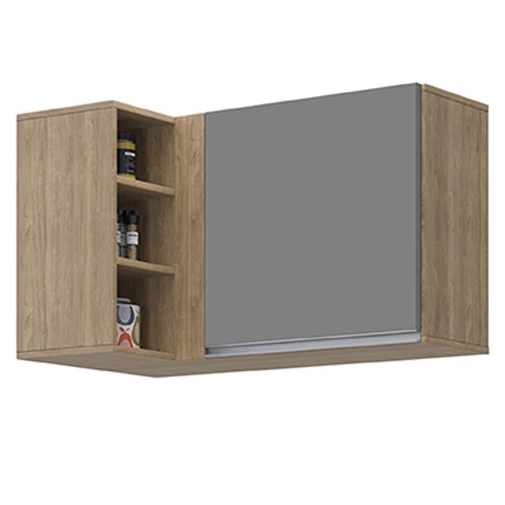 Armário Aéreo de Canto Reto Com Nicho Adega Austin Castanho/Cinza - Lumil em Oferta na Shopee