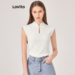 Lovito Casual Blusa Feminina Lisa com Recorte L71ED046 (Branco)