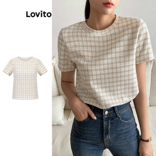 Lovito Casual Blusa Xadrez para Mulheres L74ED025